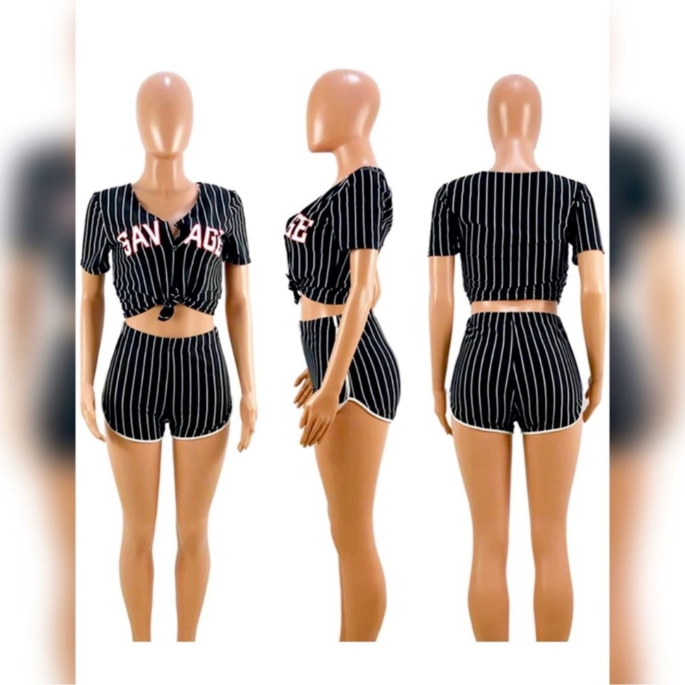 Black and White Striped Two-Piece Set